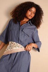Button Front Denim Shirt Dress by Blue Vanilla