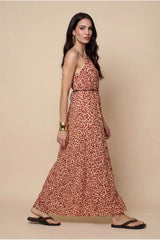 Animal Metallic Maxi Dress Rust Pattern by Urban Bliss