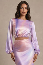 Balloon Sleeve Satin Ombre Crop Top In Multi by Chi Chi London