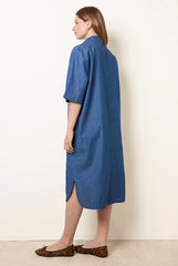Button Front Denim Shirt Dress by Blue Vanilla