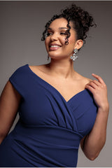 Bardot Pleated Maxi Dress - Navy Blue by Goddiva Plus