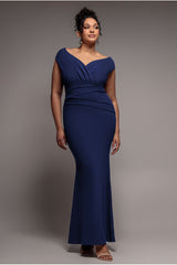Bardot Pleated Maxi Dress - Navy Blue by Goddiva Plus
