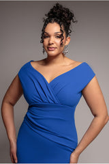 Bardot Pleated Maxi Dress - Royalblue by Goddiva Plus