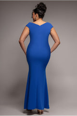 Bardot Pleated Maxi Dress - Royalblue by Goddiva Plus