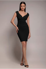 Bardot Pleated Midi Dress - Black by Goddiva