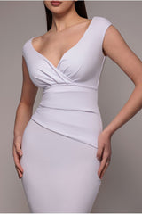 Bardot Pleated Maxi Dress - White by Goddiva