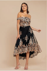 Bardot Sequin & Lace High Low Midi - Champagne by Goddiva