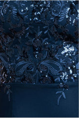 Bardot Sequin & Lace High Low Midi - Navy by Goddiva