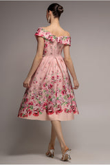 Bardot Floral Print A-Line Scuba Foam Midi Dress - Blush by Goddiva