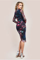 Asymmetric Gathered Skirt Midi Dress - Black by Goddiva