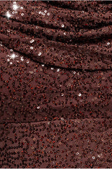 Cap Sleeve Iridescent Sequin Cowl Maxi Dress - Brown by Goddiva Plus