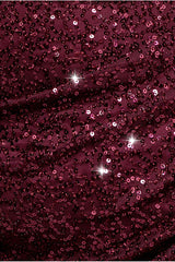 Cap Sleeve Iridescent Sequin Cowl Maxi Dress - Burgundy Red by Goddiva Plus