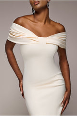 Bardot Bow Neck Maxi Dress - Cream by Goddiva