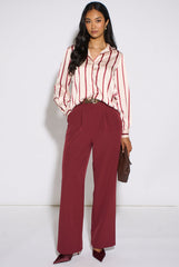 Burgundy Stripe Loose Fit Shirt by Gini London