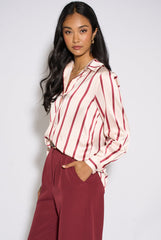 Burgundy Stripe Loose Fit Shirt by Gini London