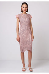 Bodycon Lace Midi Dress In Rose Pink by Angeleye
