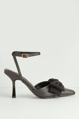 Alua Bow Detail Anklestrap Court Shoes In Black by Miss Diva