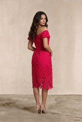 Bardot Premium Lace Fit And Flare Midi Dress In Hot Pink by Chi Chi London
