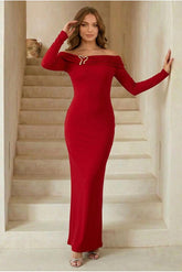 Bardot Hardware Detail Maxi Dress In Red by Chi Chi London