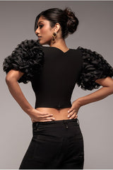 3D Textured Sleeve Scuba Corset Top - Black by Goddiva