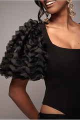 3D Textured Sleeve Scuba Corset Top - Black by Goddiva