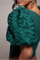 3D Textured Sleeve Scuba Corset Top - Emerald Green by Goddiva