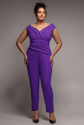 Bardot Scuba Jumpsuit - Purple by Goddiva Plus