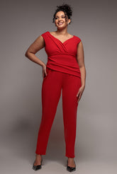 Bardot Scuba Jumpsuit - Red by Goddiva Plus