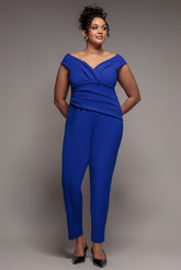 Bardot Scuba Jumpsuit - Royal Blue by Goddiva Plus
