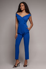 Bardot Wrap Sweetheart Neck Jumpsuit - Vivid Blue by Goddiva