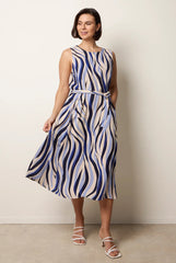 Bold Wave Print Belted Dress by Blue Vanilla
