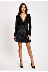 Black Velvet Mini Dress With Lace Details by Liquorish
