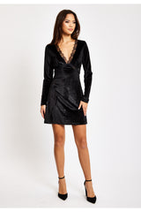 Black Velvet Mini Dress With Lace Details by Liquorish