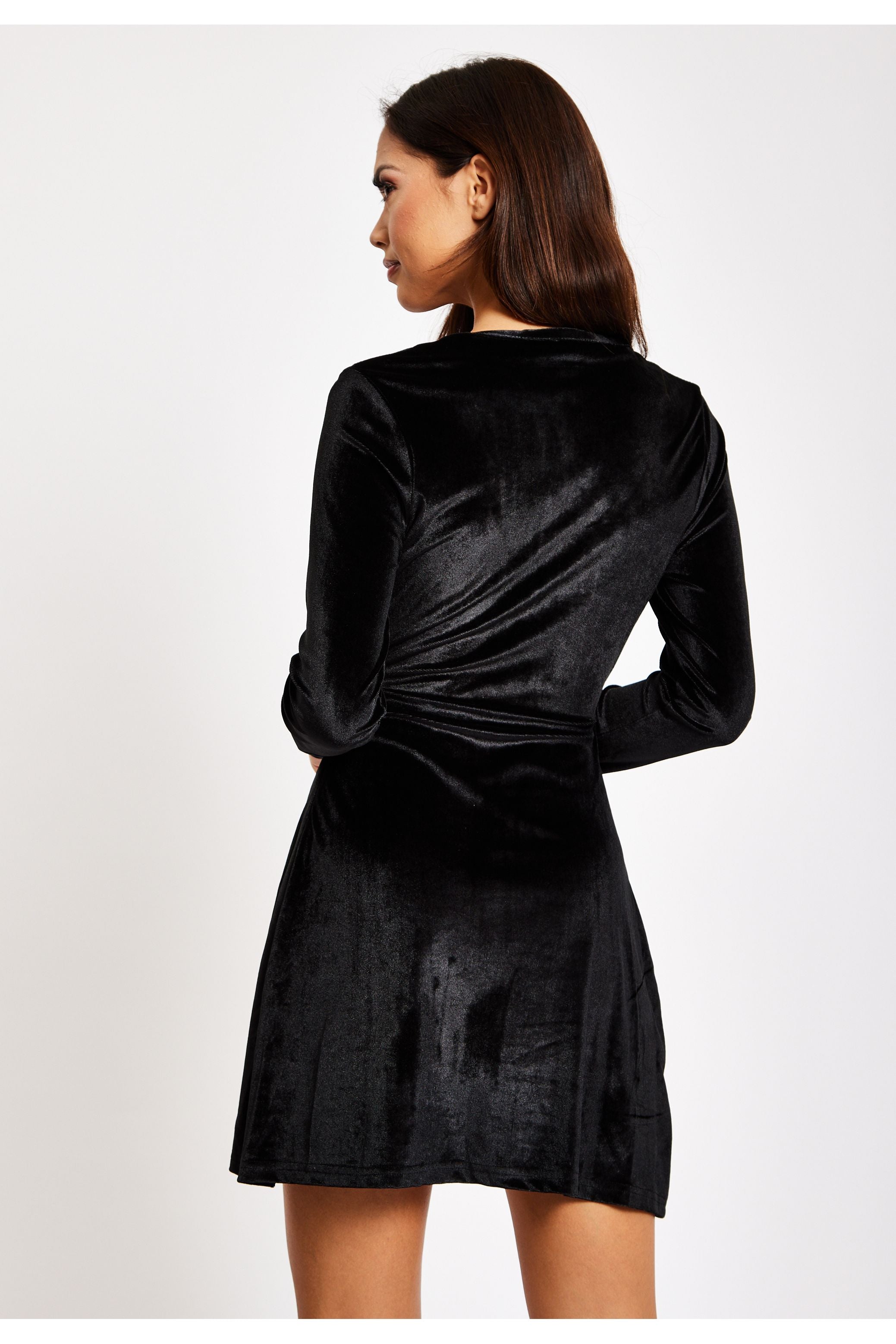 Black Velvet Mini Dress With Lace Details by Liquorish