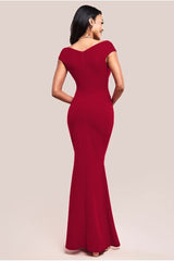 Bardot Pleated Maxi Dress - Wine by Goddiva