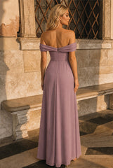 Bardot Off-Shoulder Maxi Dress In Mink by Chi Chi London