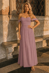 Bardot Off-Shoulder Maxi Dress In Mink by Chi Chi London