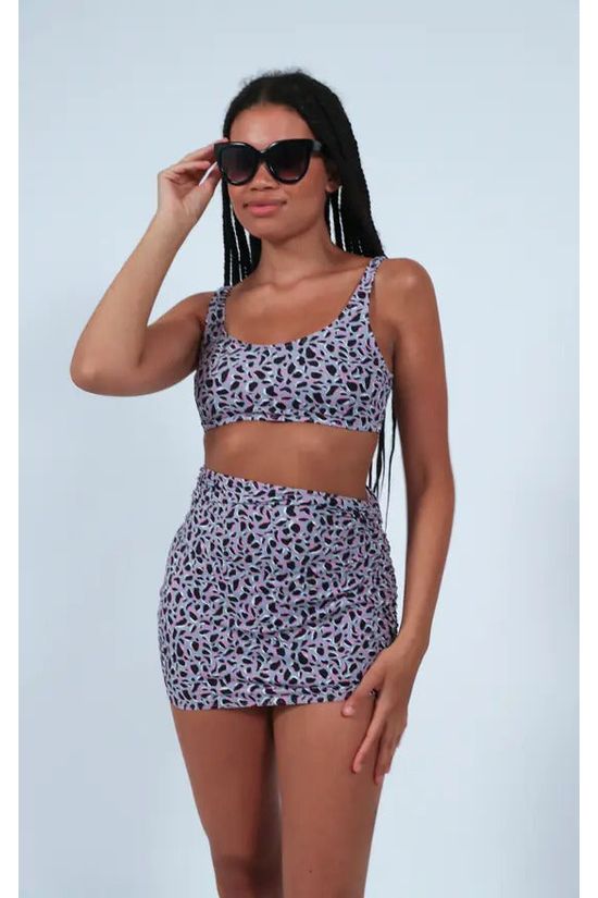 Bikini Crop Top In Purple Leopard Print by Maribela