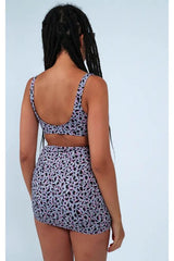 Bikini Crop Top In Purple Leopard Print by Maribela