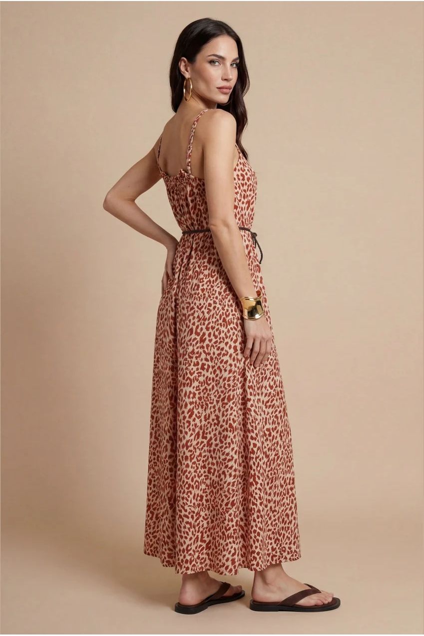 Animal Metallic Maxi Dress Rust Pattern by Urban Bliss