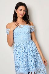Bardot Lace Midi Crochet Dress In Blue by Chi Chi London