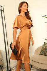 A-Line Satin Wrap Dress With Tea Sleeves by Double Second
