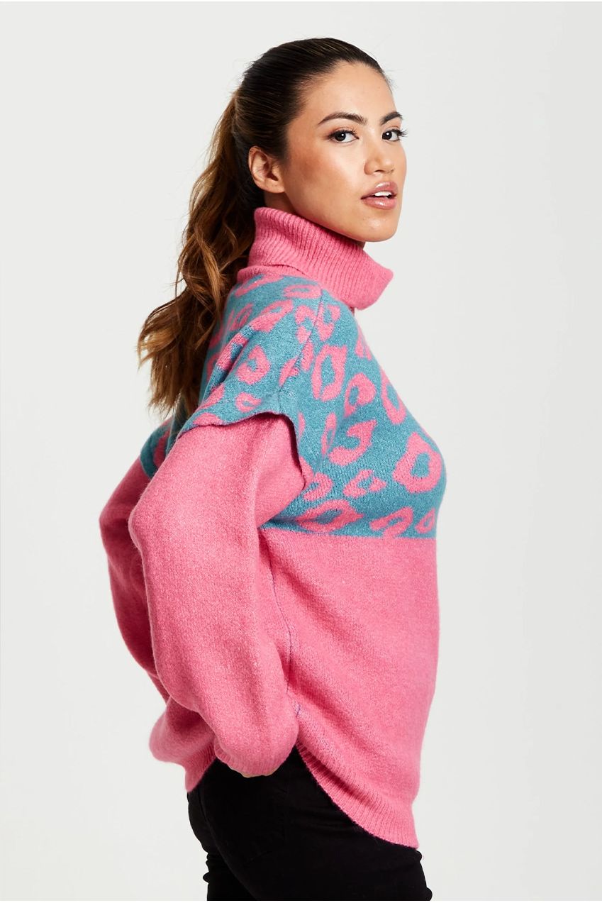 Animal Pattern Roll Neck Jumper by Liquorish