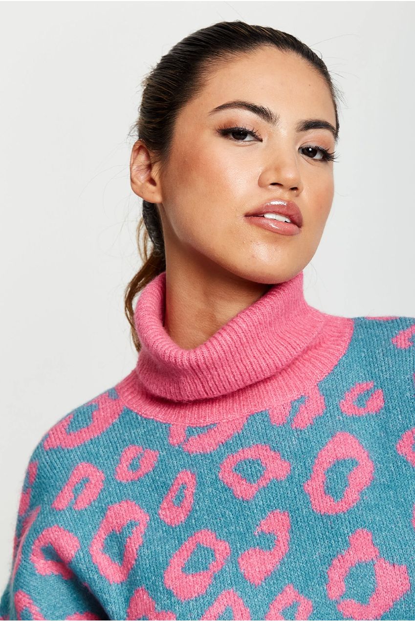 Animal Pattern Roll Neck Jumper by Liquorish
