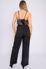 Black Combined Sequin Jumpsuit by Aftershock London