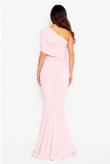 Alice Blush Pink One Shoulder Bridesmaids Occasion Maxi Dress by Honor Gold