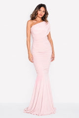 Alice Blush Pink One Shoulder Bridesmaids Occasion Maxi Dress by Honor Gold