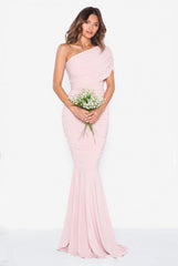 Alice Blush Pink One Shoulder Bridesmaids Occasion Maxi Dress by Honor Gold