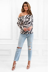 Aubrey Zebra Animal Print Batwing Off The Shoulder Top by Honor Gold