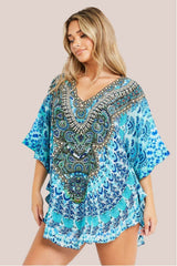 Aqua Blue Short Beach Dress Kaftan by Aftershock London